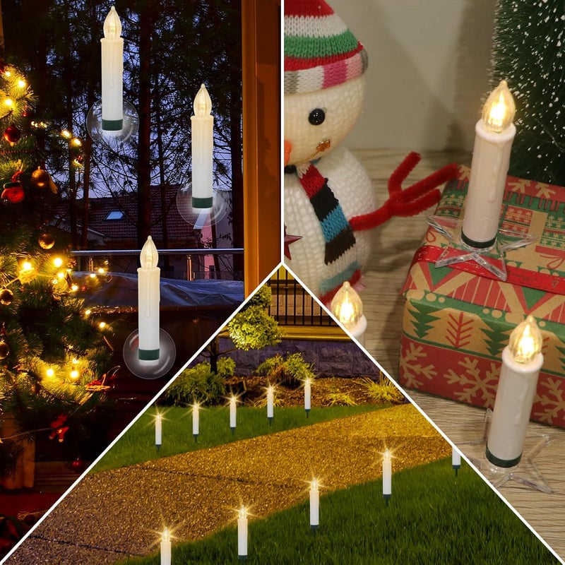 DRomance Christmas Tree Flameless Taper Candle Lights Battery Operated with 10-Key Remote and Timer, 10 Pack Plastic Flickering LED Taper Candles Multi-Using Home Garden Holiday Decor 3.4" - Image 5